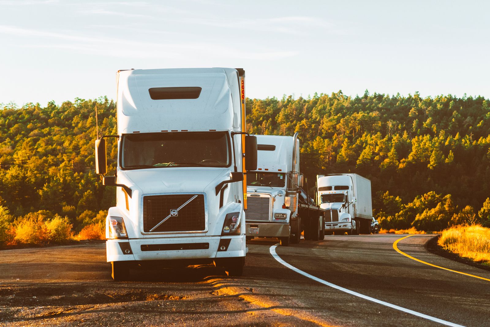 Commercial trucks on a road
